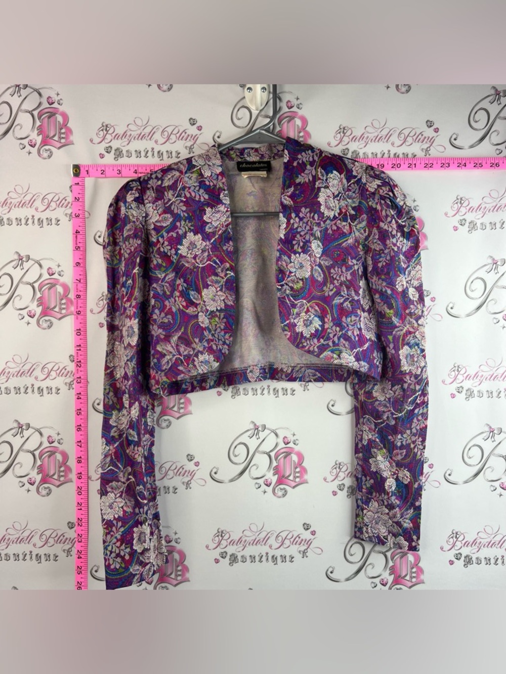 Chocolates shrug vintage Vibrant Purple Paisley Floral Brocade Fabric Jacket